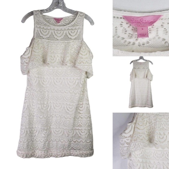 Lilly Pulitzer Dress White Off the Shoulder Lace Size Small Beach Wedding - Picture 1 of 10